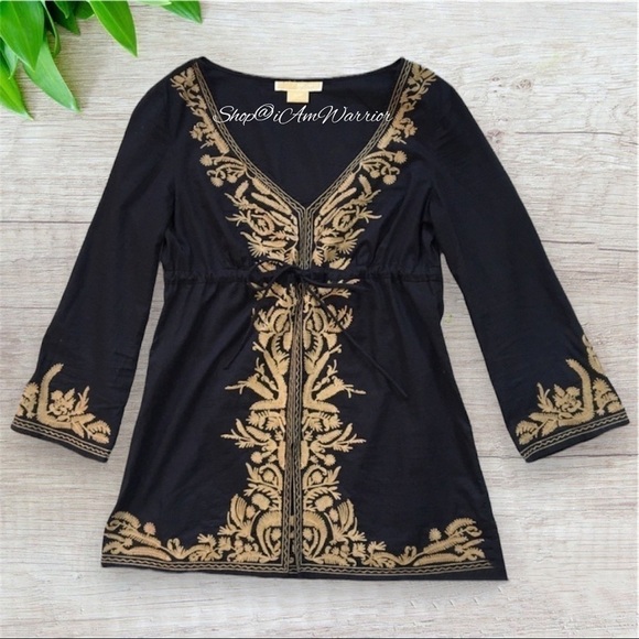 Michael Kors embroidered navy v-neck top *shop@iamwarrior - Picture 1 of 7